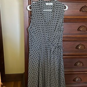 Navy and white midi length dress